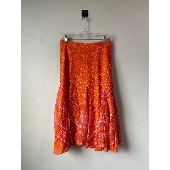 Spirit By Coldwater Creek Orange Polka Dot Cotton A-Line Midi Skirt- Size 10 - Picture 1 of 5